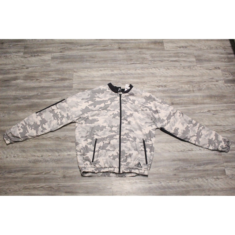 Adidas Mens Grey White Pixelated Camo Full Zip Track Jacket Large Mesh Lined